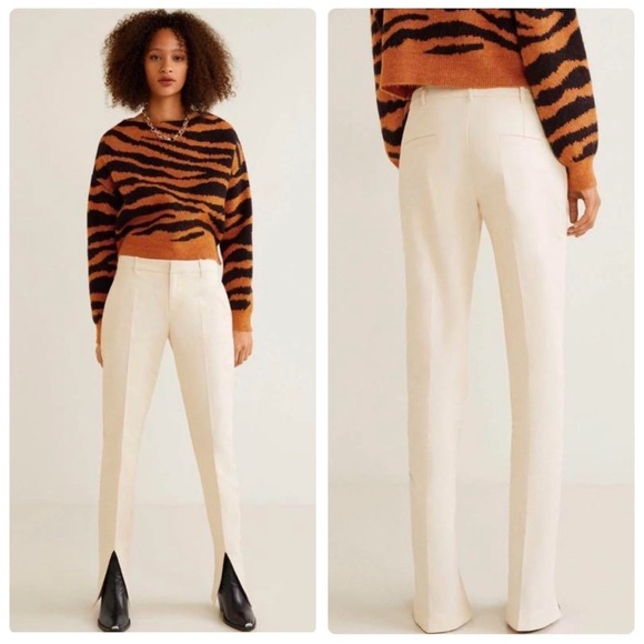 NWT MNG‎ Split Hem Pants in Cream - Picture 1 of 12